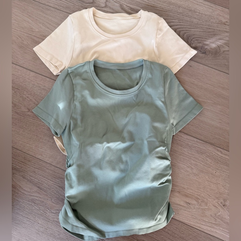 OQQ Women’s 2 Piece Short Sleeve Crop Top Ruched Tees Medium